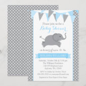 Blue Grey Elephant Polka Dot Bunting Baby shower Kaart (Voorkant / Achterkant)
