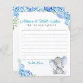 Blue Grey Elephant Shower New Parents Advice Kaart (Voorkant / Achterkant)