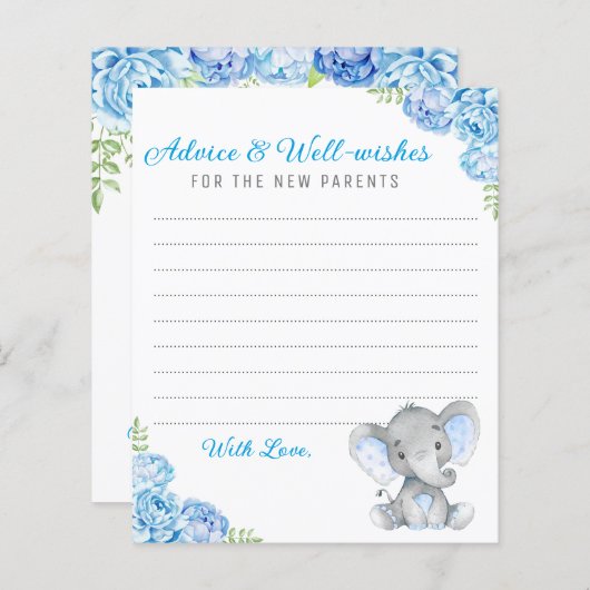 Blue Grey Elephant Shower New Parents Advice Kaart (Voorkant / Achterkant)