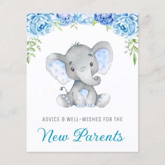Blue Grey Elephant Shower New Parents Advice Kaart (Achterkant)