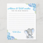 Blue Grey Elephant Shower New Parents Advice Kaart (Voorkant)