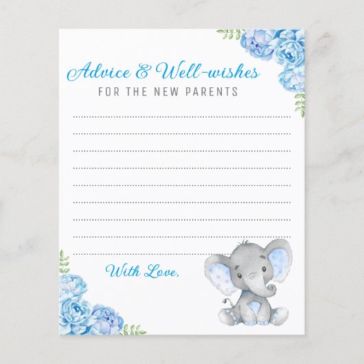 Blue Grey Elephant Shower New Parents Advice Kaart (Voorkant)