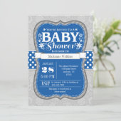 Blue Grey Floral Flower Baby shower Invitation Kaart (Staand voorkant)