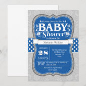 Blue Grey Floral Flower Baby shower Invitation Kaart (Voorkant / Achterkant)