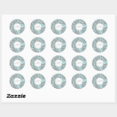 Blue Grey  Floral Pattern Monogram Round S Ronde Sticker (Vel)