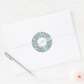 Blue Grey  Floral Pattern Monogram Round S Ronde Sticker (Envelop)