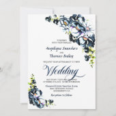 Blue Grey Floral Wedding Kaart (Voorkant)