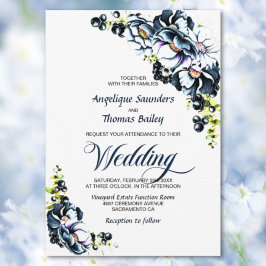 Blue Grey Floral Wedding Kaart