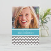Blue Grey Foto 16th Birthday Party Invitations Kaart (Staand voorkant)