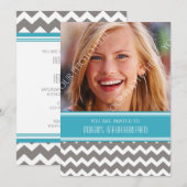 Blue Grey Foto 16th Birthday Party Invitations Kaart (Voorkant / Achterkant)