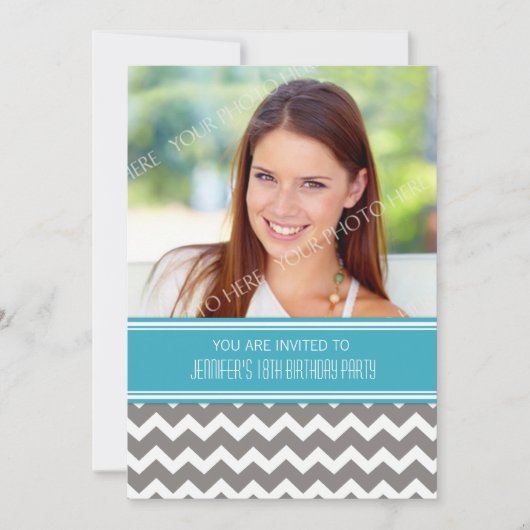Blue Grey Foto 18th Birthday Party Invitations Kaart (Voorkant)