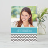 Blue Grey Foto 18th Birthday Party Invitations Kaart (Staand voorkant)
