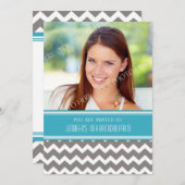 Blue Grey Foto 18th Birthday Party Invitations Kaart (Voorkant / Achterkant)