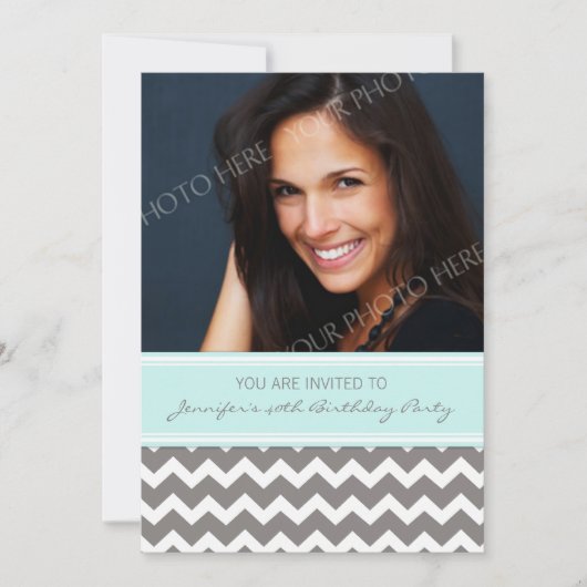 Blue Grey Foto 40th Birthday Party Invitations Kaart (Voorkant)