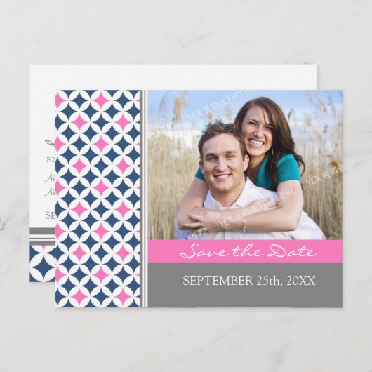 Blue Grey Foto Sla de datum bruiloft Briefkaarten (Voorkant / Achterkant)