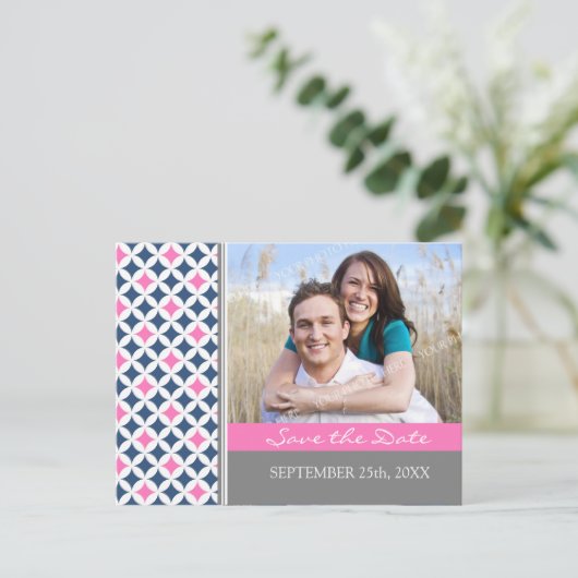 Blue Grey Foto Sla de datum bruiloft Briefkaarten (Staand voorkant)