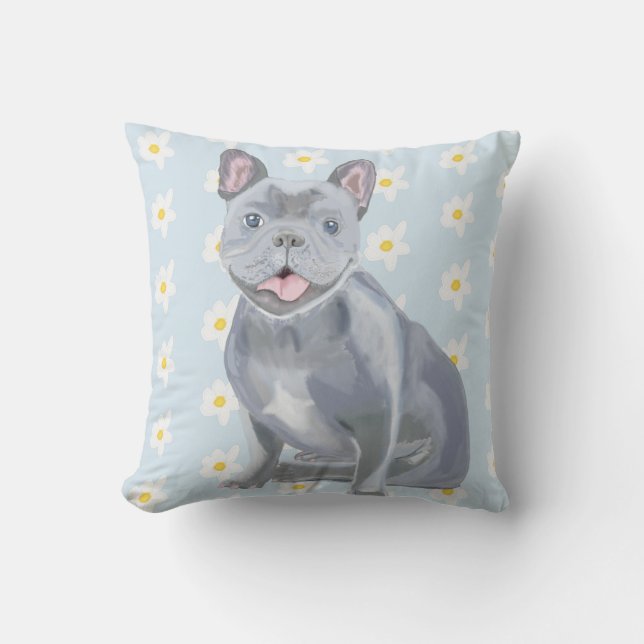 Blue Grey Frenchie Kussen (Voorkant)