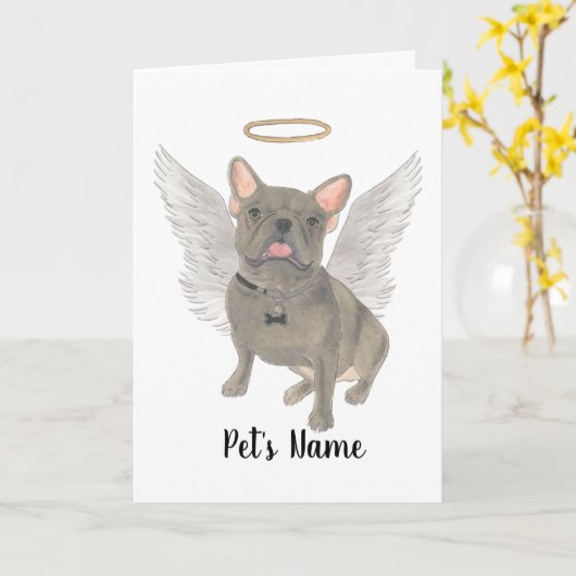 Blue Grey Frenchie Sympathie Memorial Kaart (Gele Bloem)