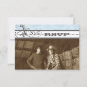 Blue & Grey Funky Swirls Wedding RSVP (Voorkant)