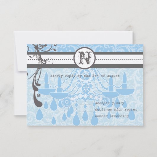 Blue & Grey Funky Swirls Wedding RSVP Kaartje (Achterkant)
