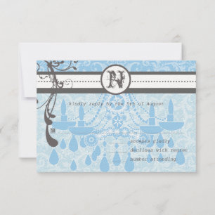 Blue & Grey Funky Swirls Wedding RSVP Kaartje
