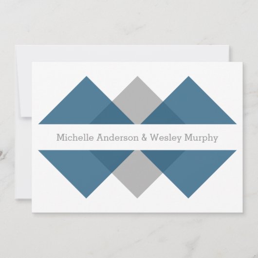 Blue Grey Geometric Triad Wedding Invite Kaart (Voorkant)