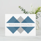 Blue Grey Geometric Triad Wedding Invite Kaart (Staand voorkant)