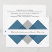 Blue Grey Geometric Triad Wedding Invite Kaart (Voorkant / Achterkant)