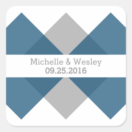 Blue Grey Geometric Triad Wedding Stickers (Voorkant)