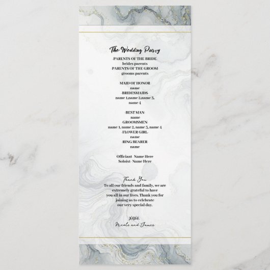 Blue Grey Gold Beach Waterverf huwelijksprogramma Programmakaart (Achterkant)