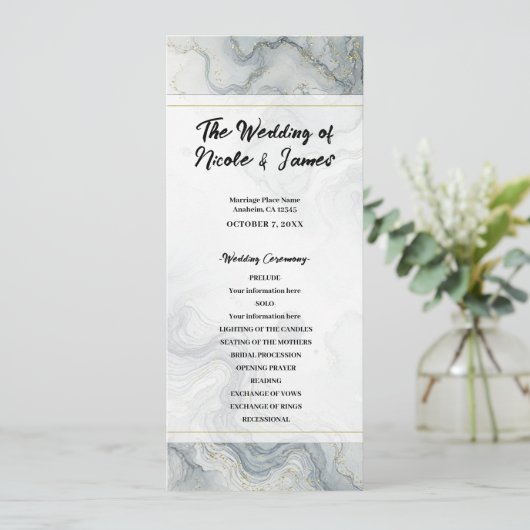 Blue Grey Gold Beach Waterverf huwelijksprogramma Programmakaart (Staand voorkant)