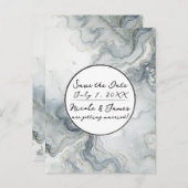 Blue Grey & Gold Beachy Waterverf Beach Datum opsl Aankondigingskaart (Voorkant / Achterkant)