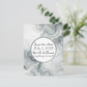 Blue Grey & Gold Beachy Waterverf Beach Datum opsl Aankondigingskaart (Staand voorkant)