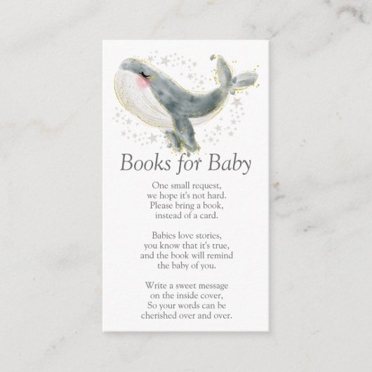 Blue Grey Gold Cute Whale Books for Baby shower En Informatiekaartje (Voorkant)
