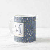 Blue Grey Gold Raindrop Modern Trendy Monogram Koffiemok (Voorkant links)