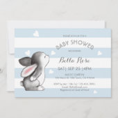 Blue Grey Heart Bunny Baby Shower Invitaties Kaart (Voorkant)