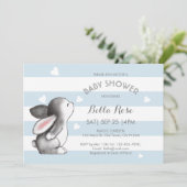 Blue Grey Heart Bunny Baby Shower Invitaties Kaart (Staand voorkant)