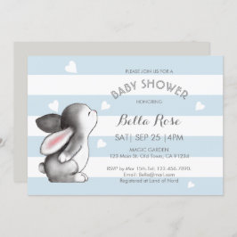 Blue Grey Heart Bunny Baby Shower Invitaties Kaart