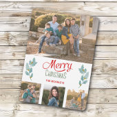 Blue Grey Holly Sprig Photo Template voor Kerstmis Feestdagenkaart