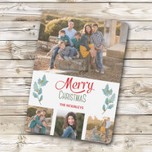 Blue Grey Holly Sprig Photo Template voor Kerstmis