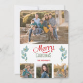 Blue Grey Holly Sprig Photo Template voor Kerstmis Feestdagenkaart (Voorkant)