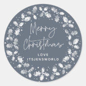 Blue-Grey Holly Wreath Merry Kerstmis Ronde Sticker (Voorkant)