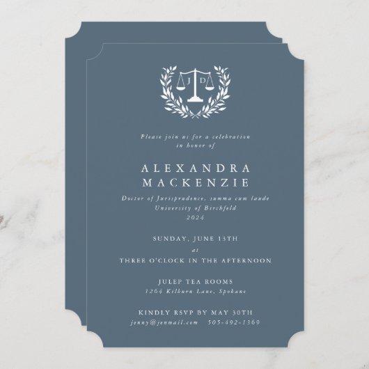 Blue-Grey JD Law Scales Laurel Wreated Afstuderen  Kaart (Voorkant / Achterkant)