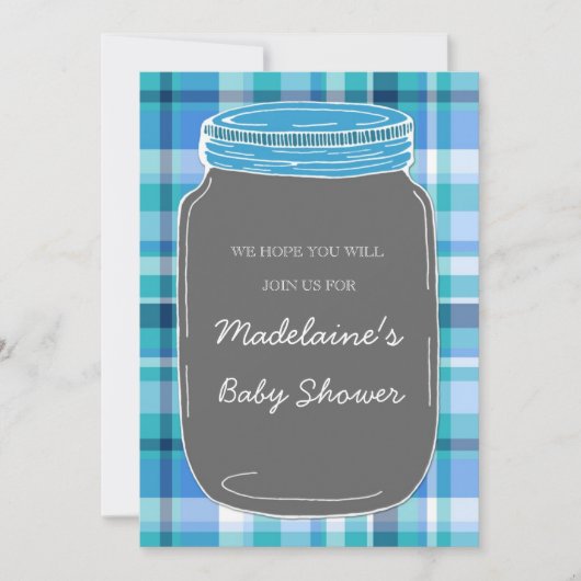 Blue Grey Mason Jar Custom Baby Shower-uitnodiging Kaart (Voorkant)