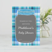 Blue Grey Mason Jar Custom Baby Shower-uitnodiging Kaart (Staand voorkant)
