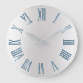 Blue Grey Metallic Silver Roman Numbers Grote Klok (Voorkant)