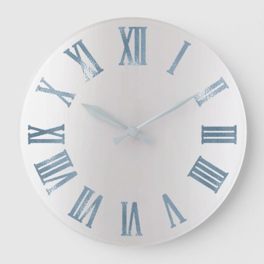 Blue Grey Metallic Silver Roman Numbers Grote Klok (Voorkant)