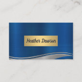 Blue Grey Metallic Wave Gold Lijst Visitekaartje (Voorkant)