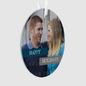 Blue Grey Modern Photo Holiday Ornament (voorkant)