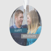 Blue Grey Modern Photo Holiday Ornament (voorkant)